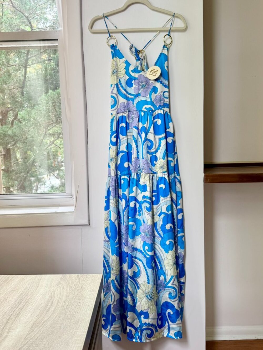 NWT Cin Cin Anemone Silky Maxi Dress in Ocean Medium
